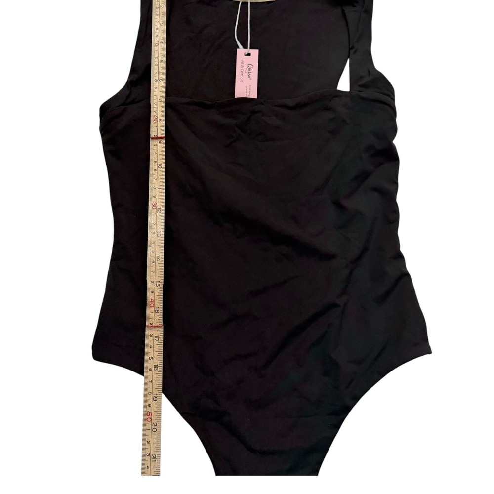 Quinsen Black Square Neck Bodysuit Womens Size Small Sleeveless Stretch - Picture 5 of 7
